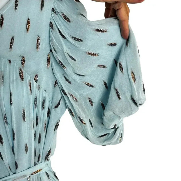 CIEBON Angela Metallic Silver Tinsel Print Ruffle Boho Maxi Dress Women's XS NEW - Picture 9 of 13